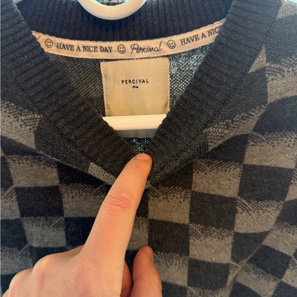 Percival Men's Gray Checkered Sweater - Picture 2 of 3